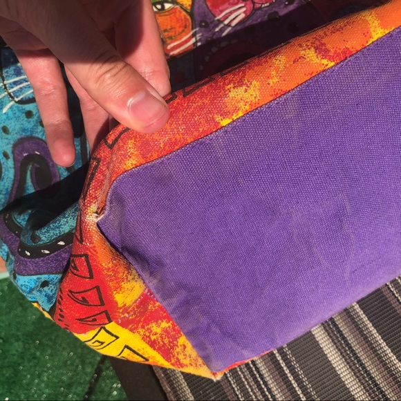 Laurel Burch Large Tote Bag 19" - Colorful Cats Feline Art Print - Canvas Bag - Picture 6 of 16